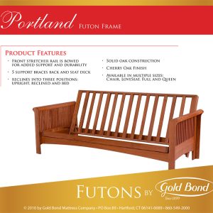 Full Portland Futon Frame - Cherry Oak Finish - by Gold Bond