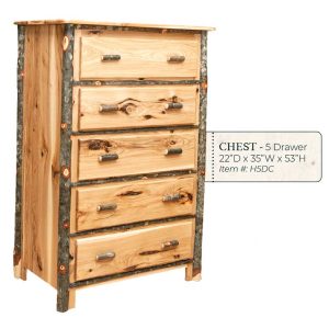 Hickory 5 Drawer Chest- by Miller's Rustic Furniture