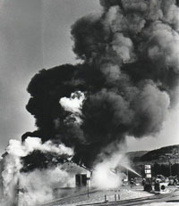 Fire that destroyed the original Vermont Bedrooms location in 1988